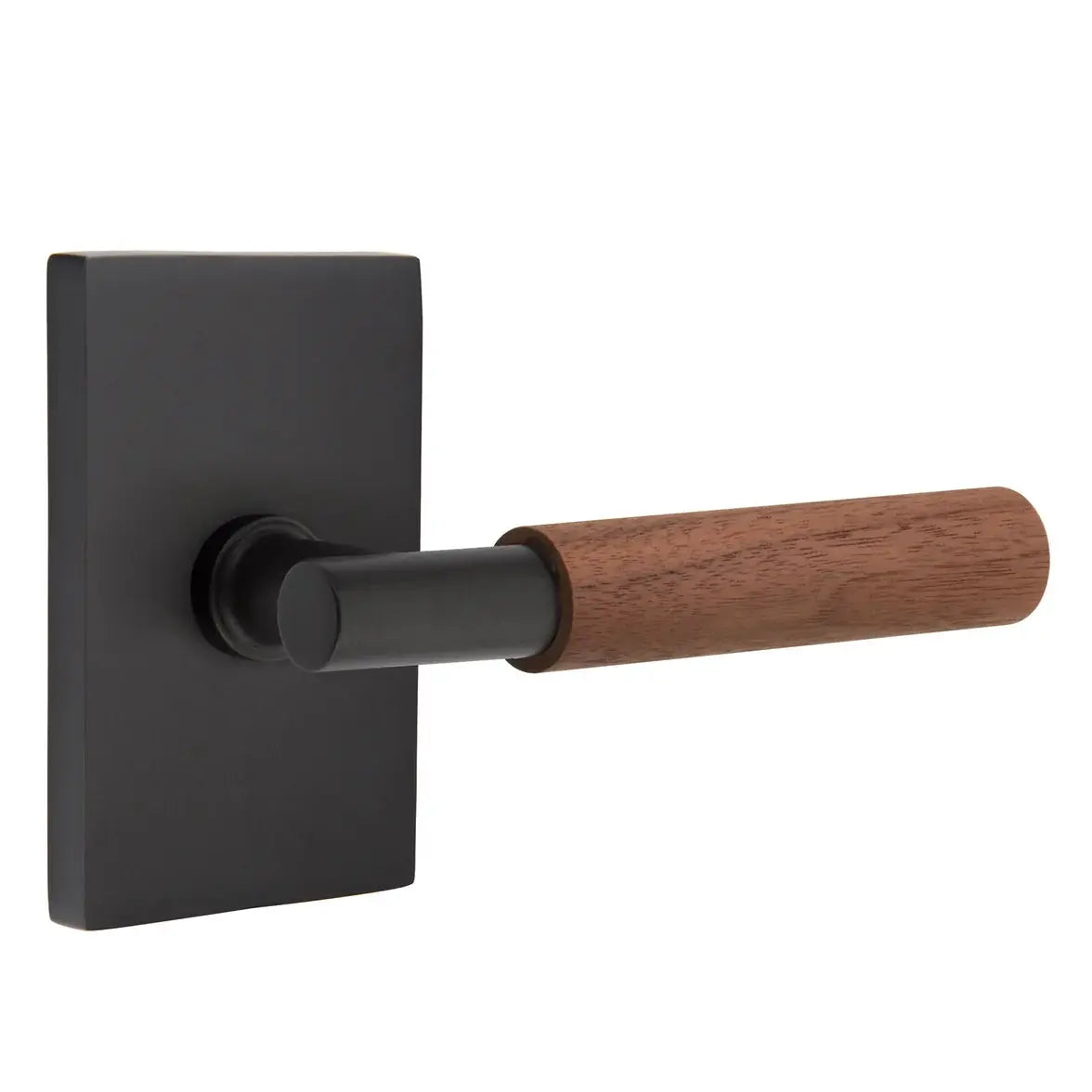 Emtek Walnut Lever with Modern Rectangular Rosette and T-Bar Stem by Emtek