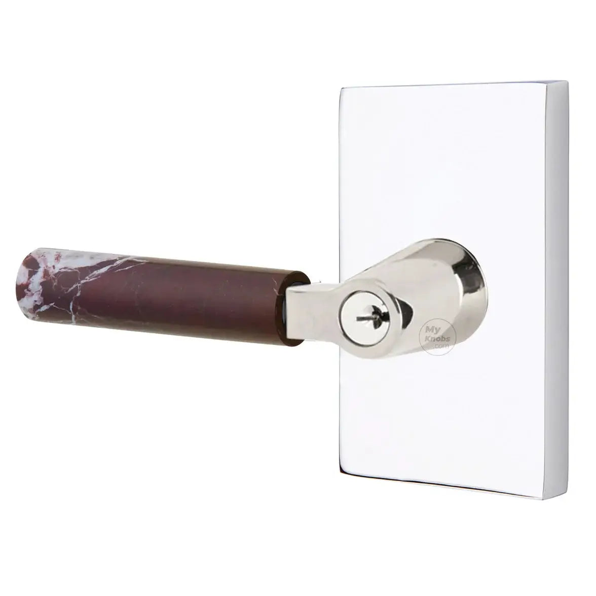 Emtek Rosso Levanto Marble Lever with Modern Rectangular Rosette and L-Square Stem by Emtek