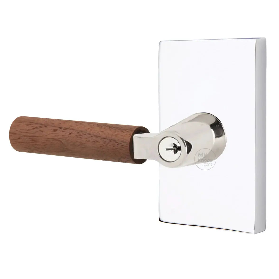 Emtek Walnut Lever with Modern Rectangular Rosette and L-Square Stem by Emtek