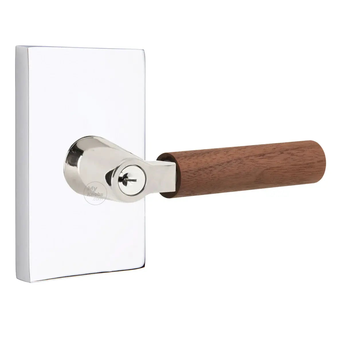 Emtek Walnut Lever with Modern Rectangular Rosette and L-Square Stem by Emtek