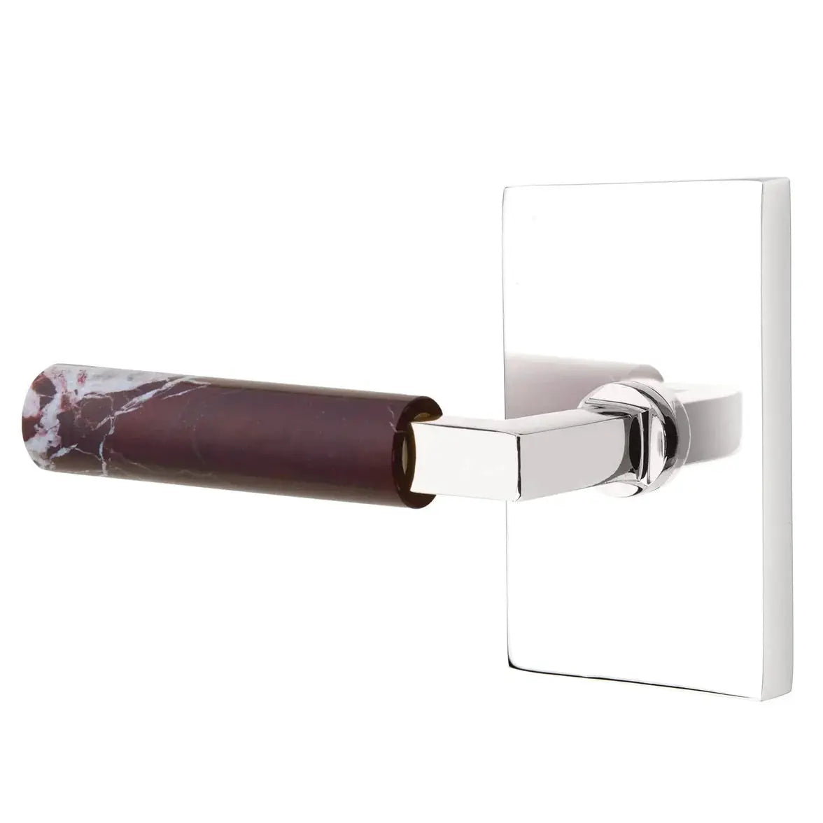 Emtek Rosso Levanto Marble Lever with Modern Rectangular Rosette and L-Square Stem by Emtek