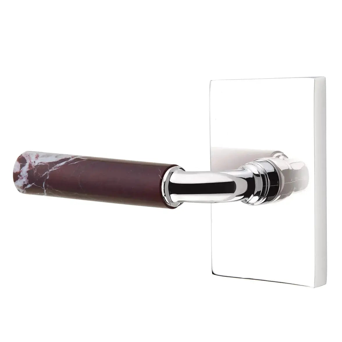 Emtek Rosso Levanto Marble Lever with Modern Rectangular Rosette and R-Bar Stem by Emtek
