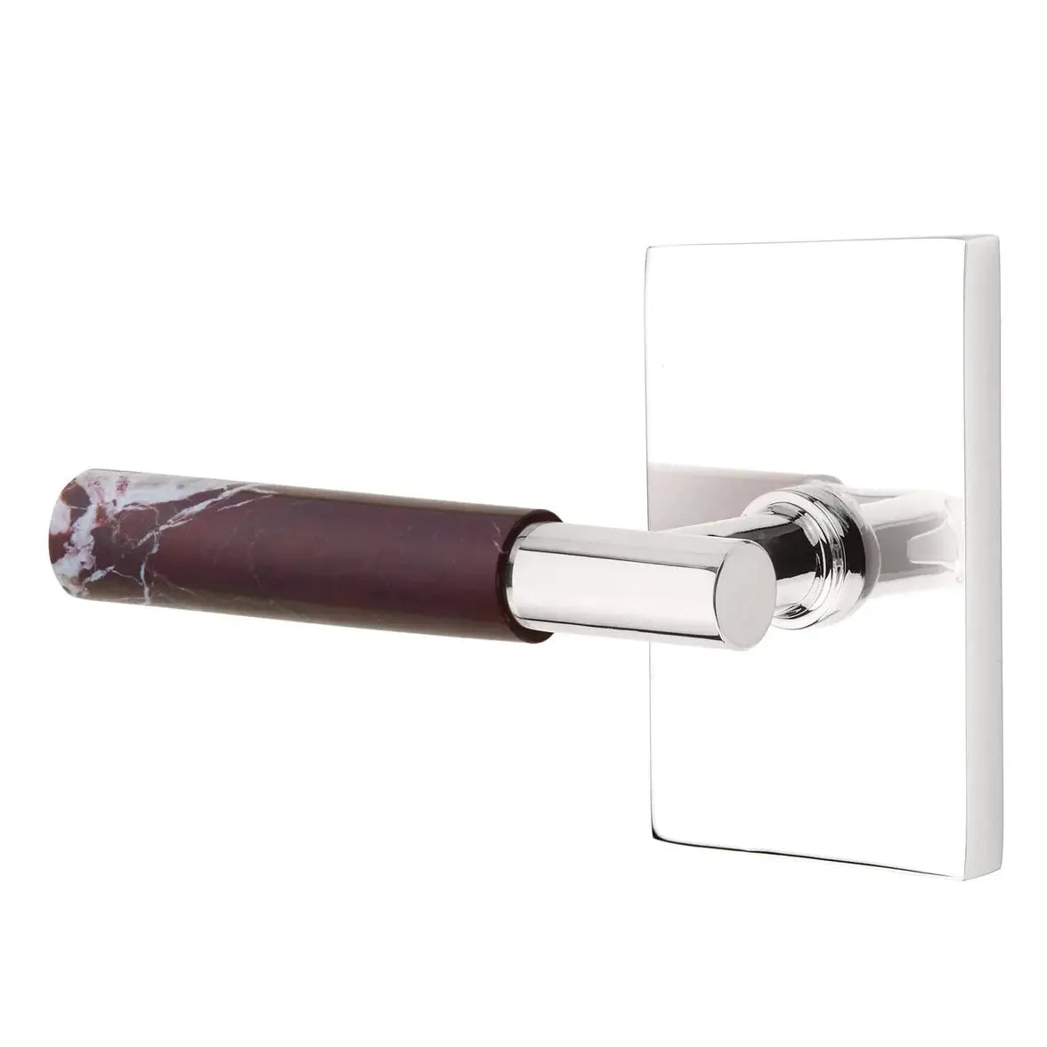 Emtek Rosso Levanto Marble Lever with Modern Rectangular Rosette and T-Bar Stem by Emtek