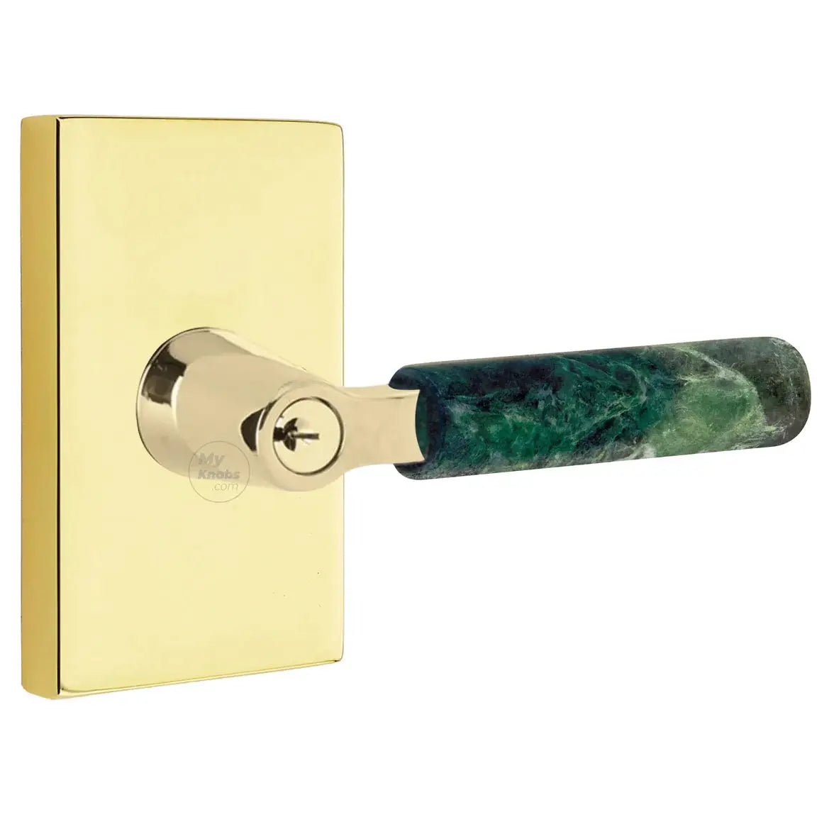 Emtek Green Marble Lever with Modern Rectangular Rosette and L-Square Stem by Emtek