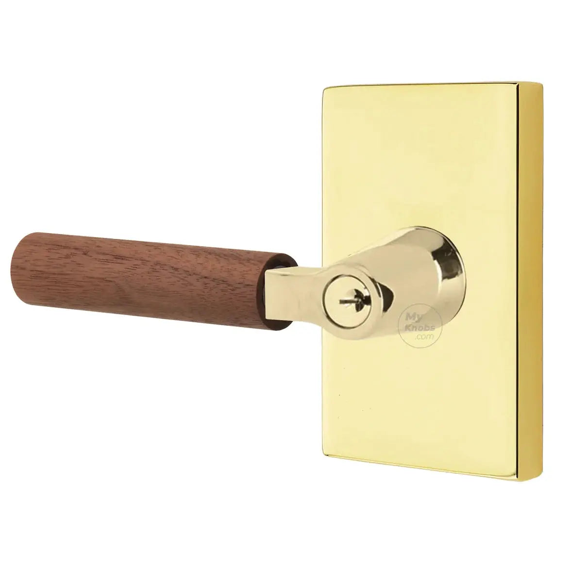 Emtek Walnut Lever with Modern Rectangular Rosette and L-Square Stem by Emtek
