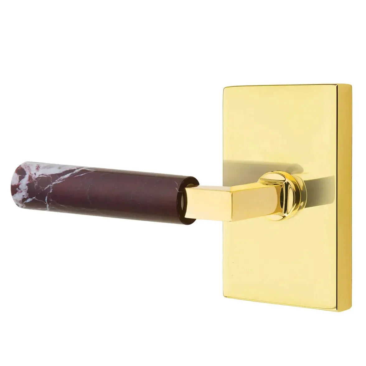 Emtek Rosso Levanto Marble Lever with Modern Rectangular Rosette and L-Square Stem by Emtek