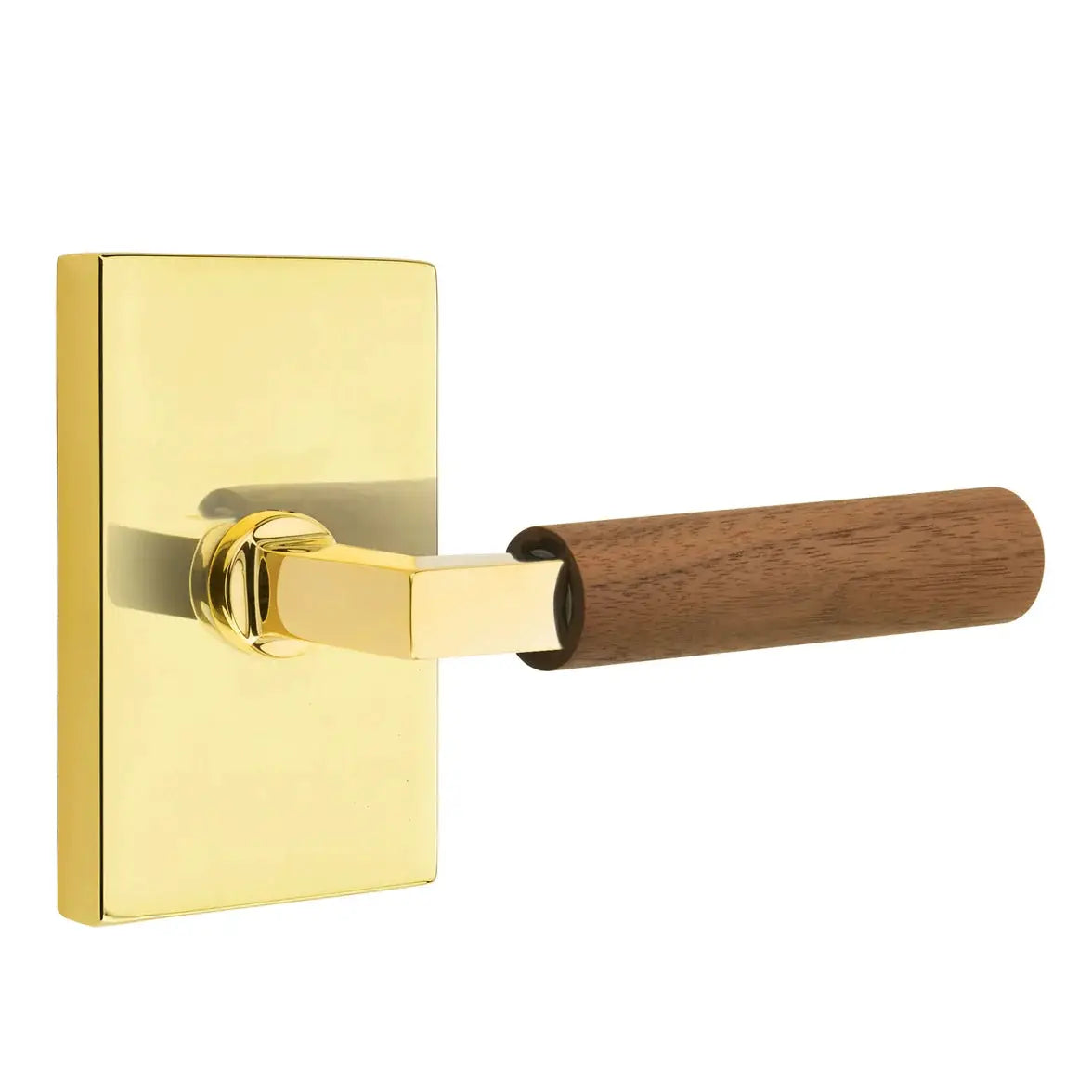 Emtek Walnut Lever with Modern Rectangular Rosette and L-Square Stem by Emtek