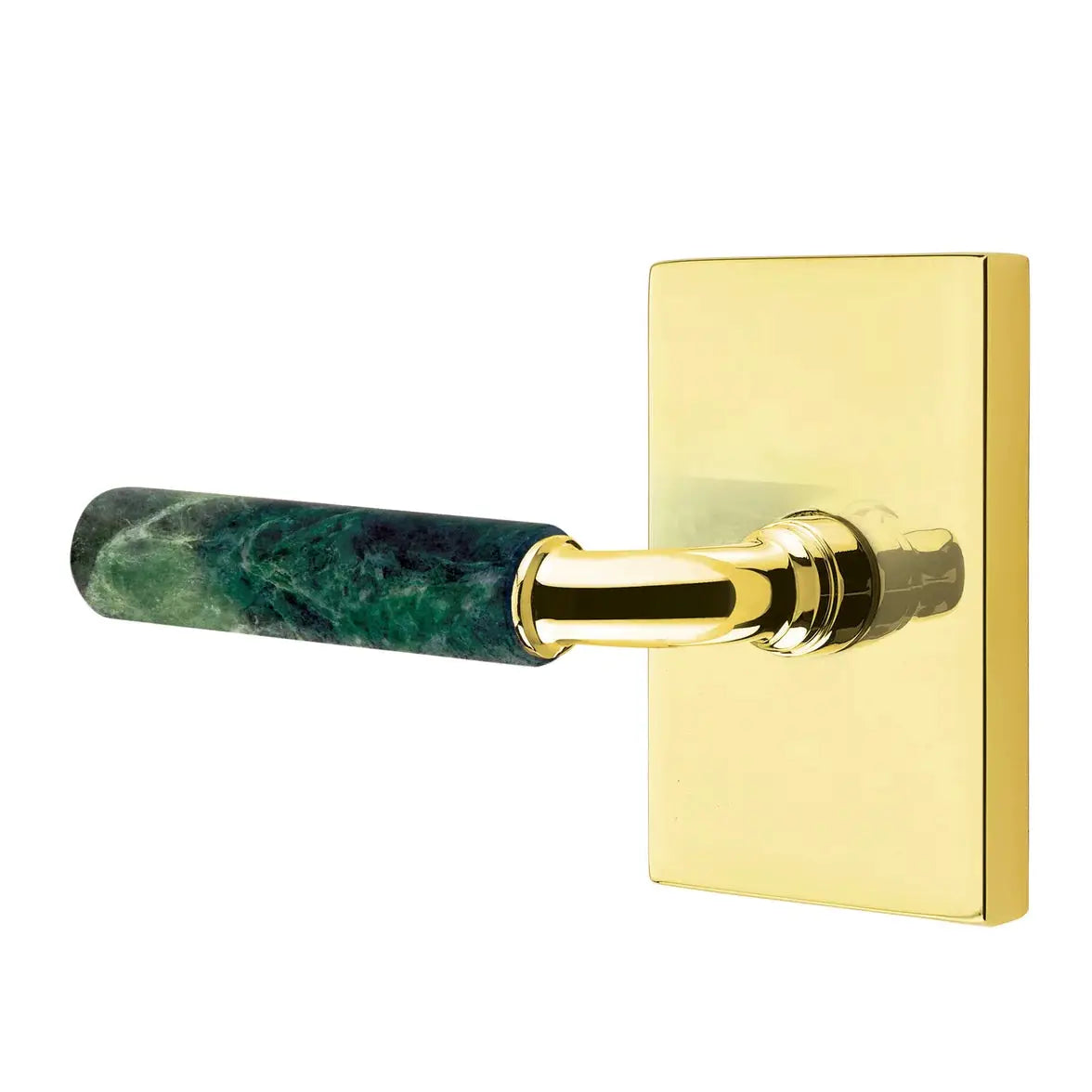 Emtek Green Marble Lever with Modern Rectangular Rosette and R-Bar Stem by Emtek