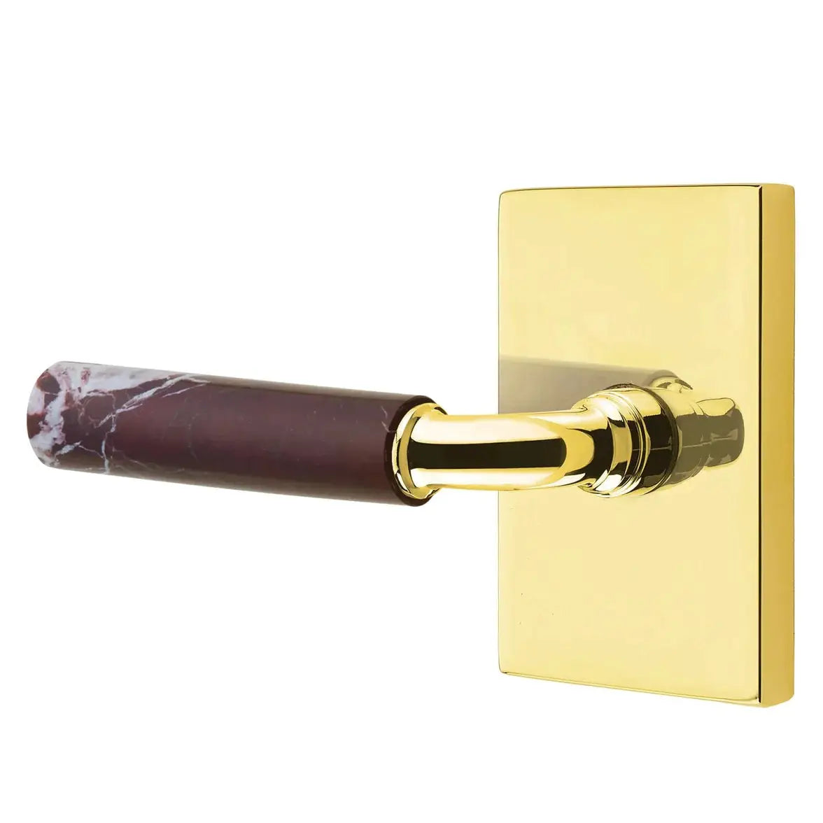 Emtek Rosso Levanto Marble Lever with Modern Rectangular Rosette and R-Bar Stem by Emtek