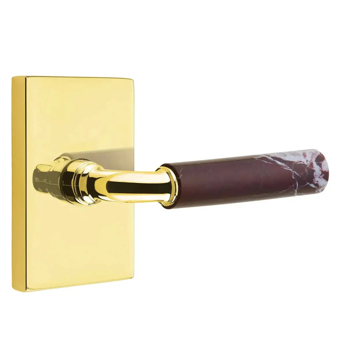 Emtek Rosso Levanto Marble Lever with Modern Rectangular Rosette and R-Bar Stem by Emtek