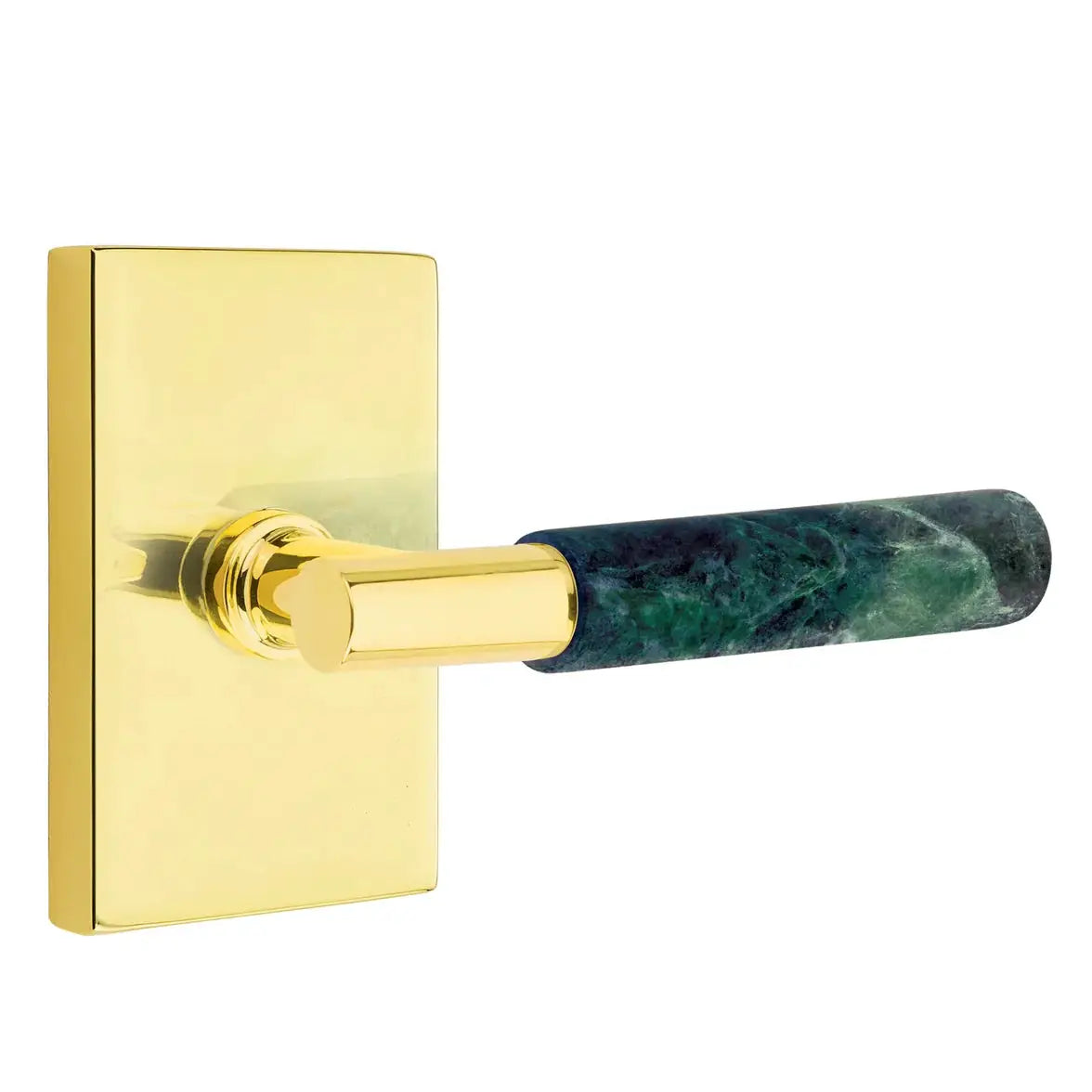 Emtek Green Marble Lever with Modern Rectangular Rosette and T-Bar Stem by Emtek