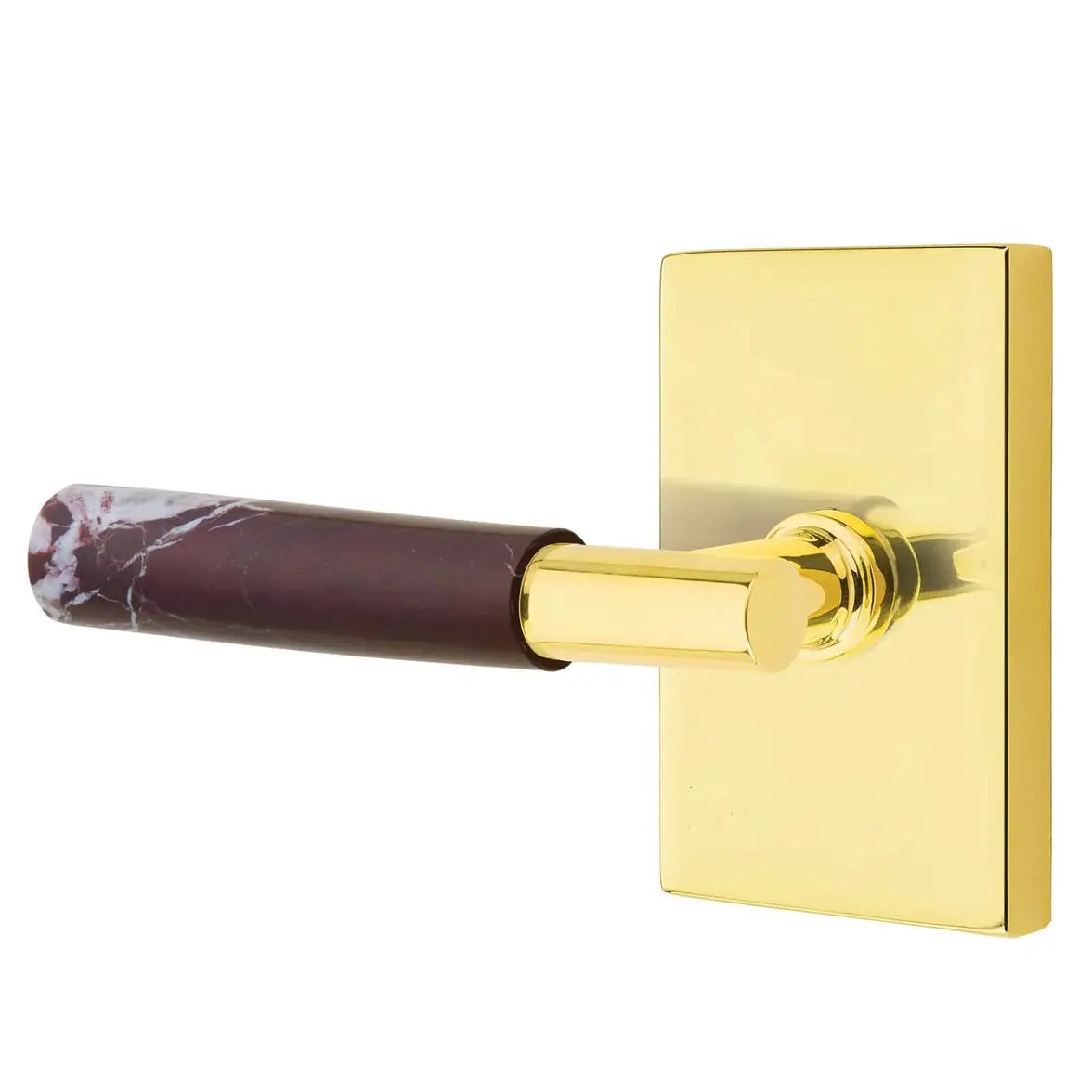 Emtek Rosso Levanto Marble Lever with Modern Rectangular Rosette and T-Bar Stem by Emtek