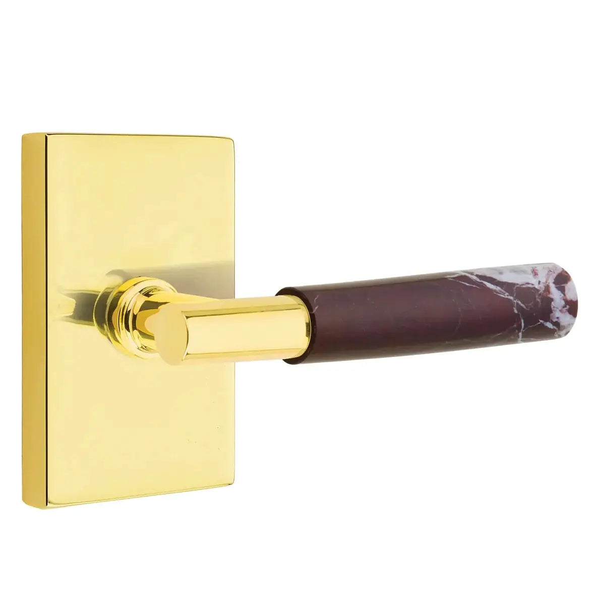 Emtek Rosso Levanto Marble Lever with Modern Rectangular Rosette and T-Bar Stem by Emtek