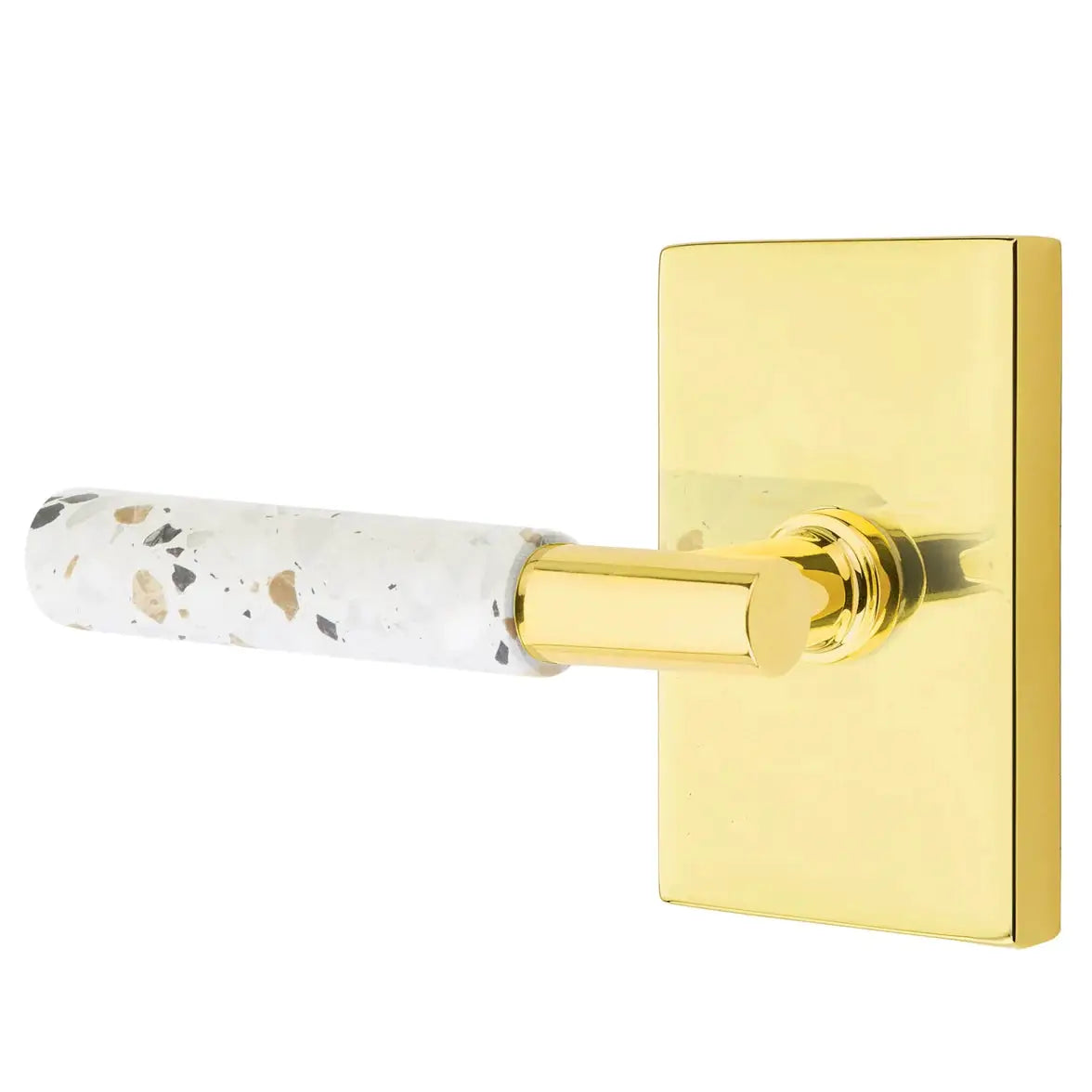 Emtek Light Terrazzo Lever with Modern Rectangular Rosette and T-Bar Stem by Emtek