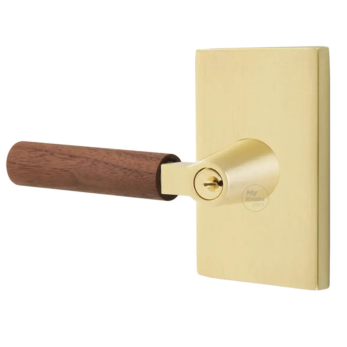 Emtek Walnut Lever with Modern Rectangular Rosette and L-Square Stem by Emtek