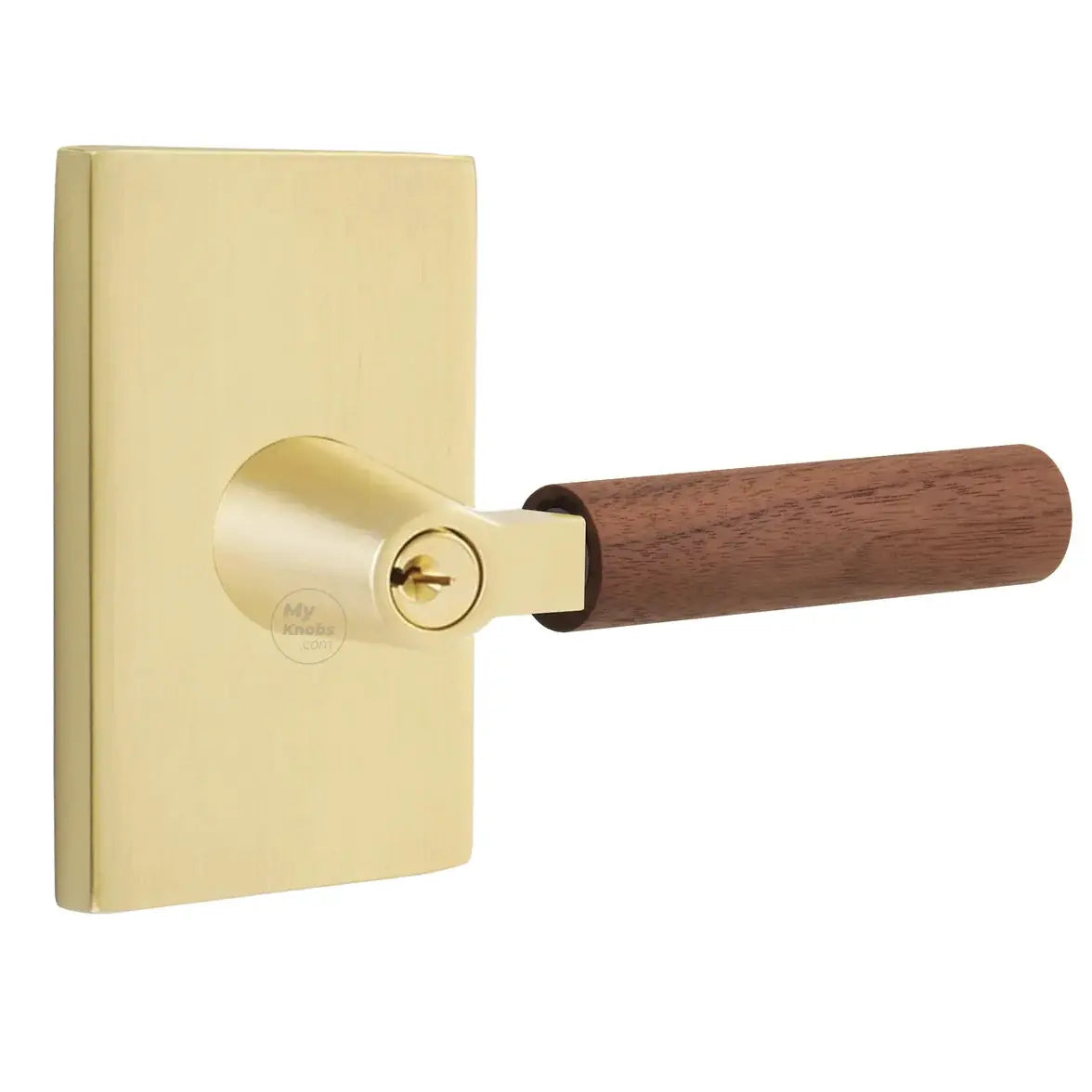Emtek Walnut Lever with Modern Rectangular Rosette and L-Square Stem by Emtek