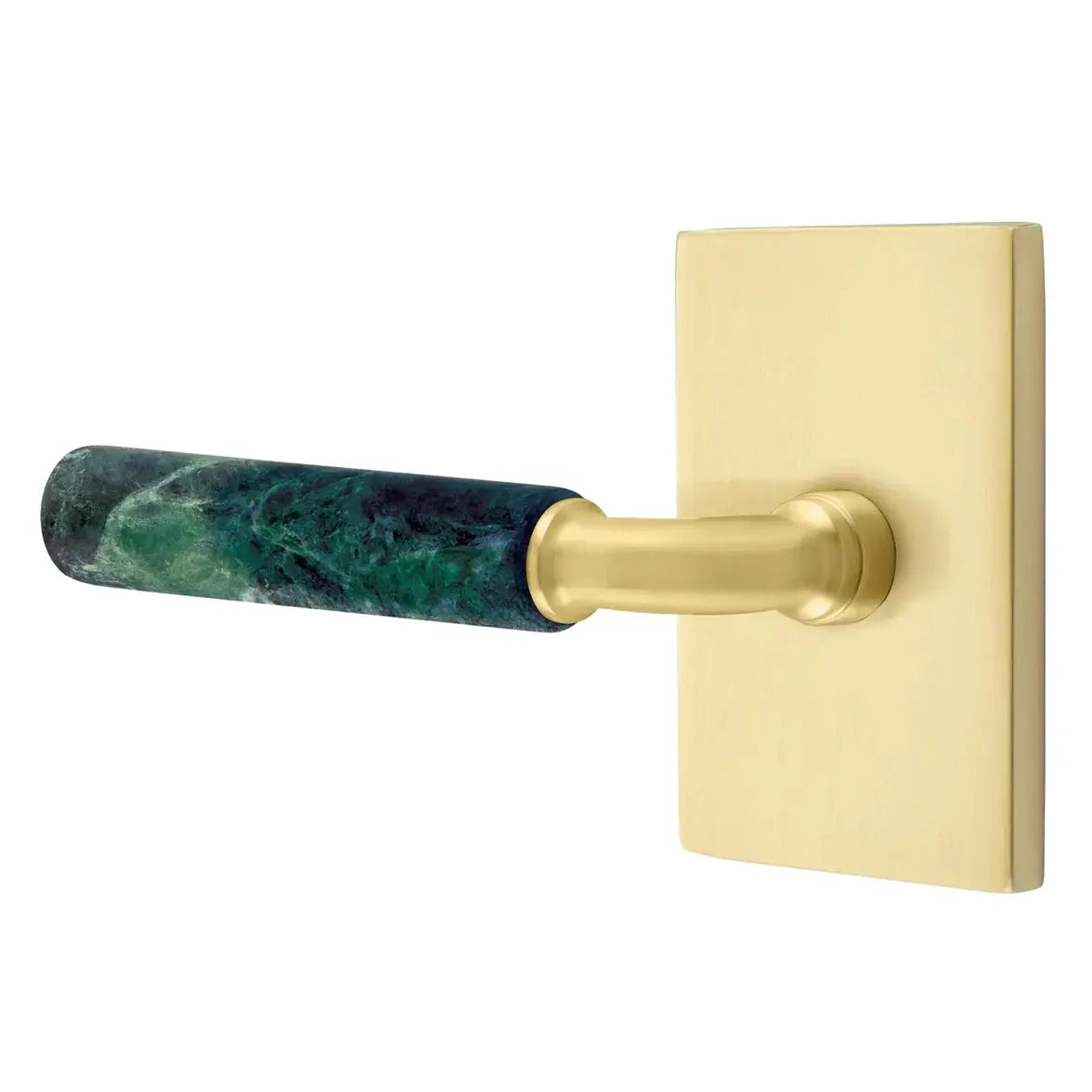 Emtek Green Marble Lever with Modern Rectangular Rosette and R-Bar Stem by Emtek