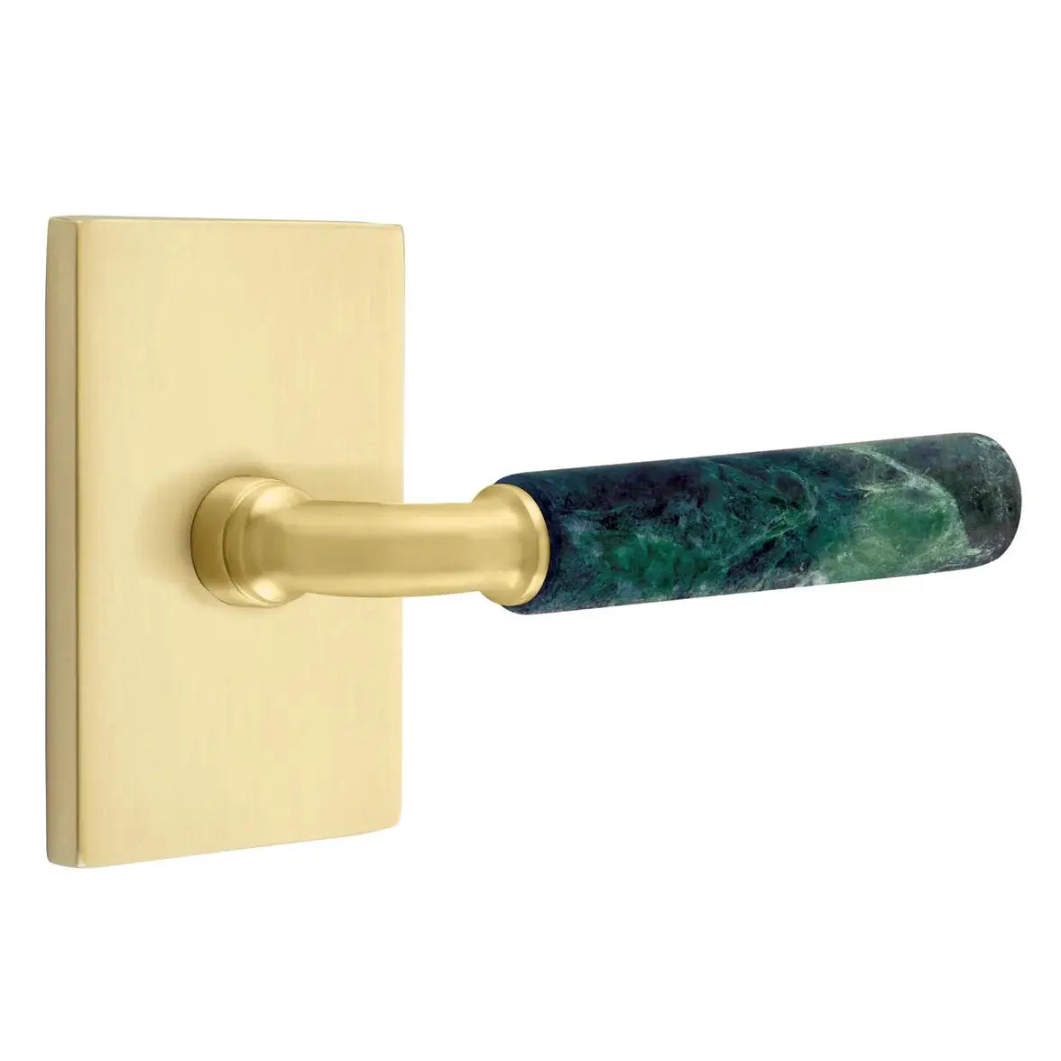 Emtek Green Marble Lever with Modern Rectangular Rosette and R-Bar Stem by Emtek