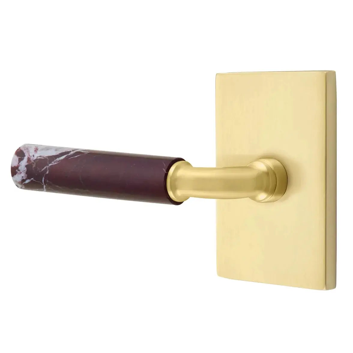 Emtek Rosso Levanto Marble Lever with Modern Rectangular Rosette and R-Bar Stem by Emtek