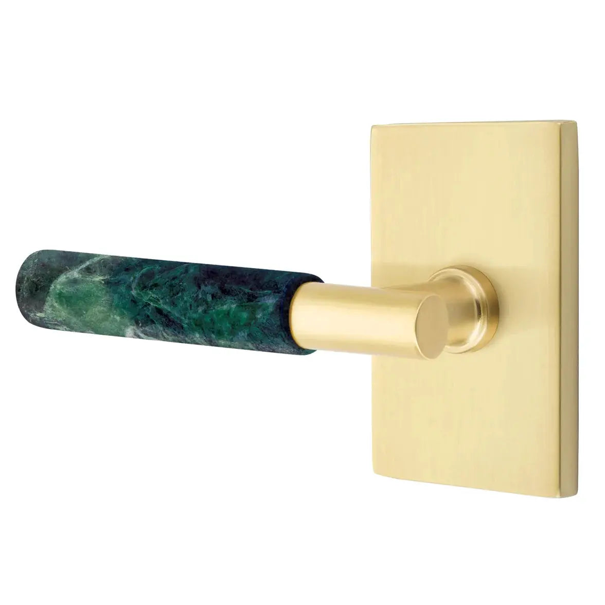 Emtek Green Marble Lever with Modern Rectangular Rosette and T-Bar Stem by Emtek