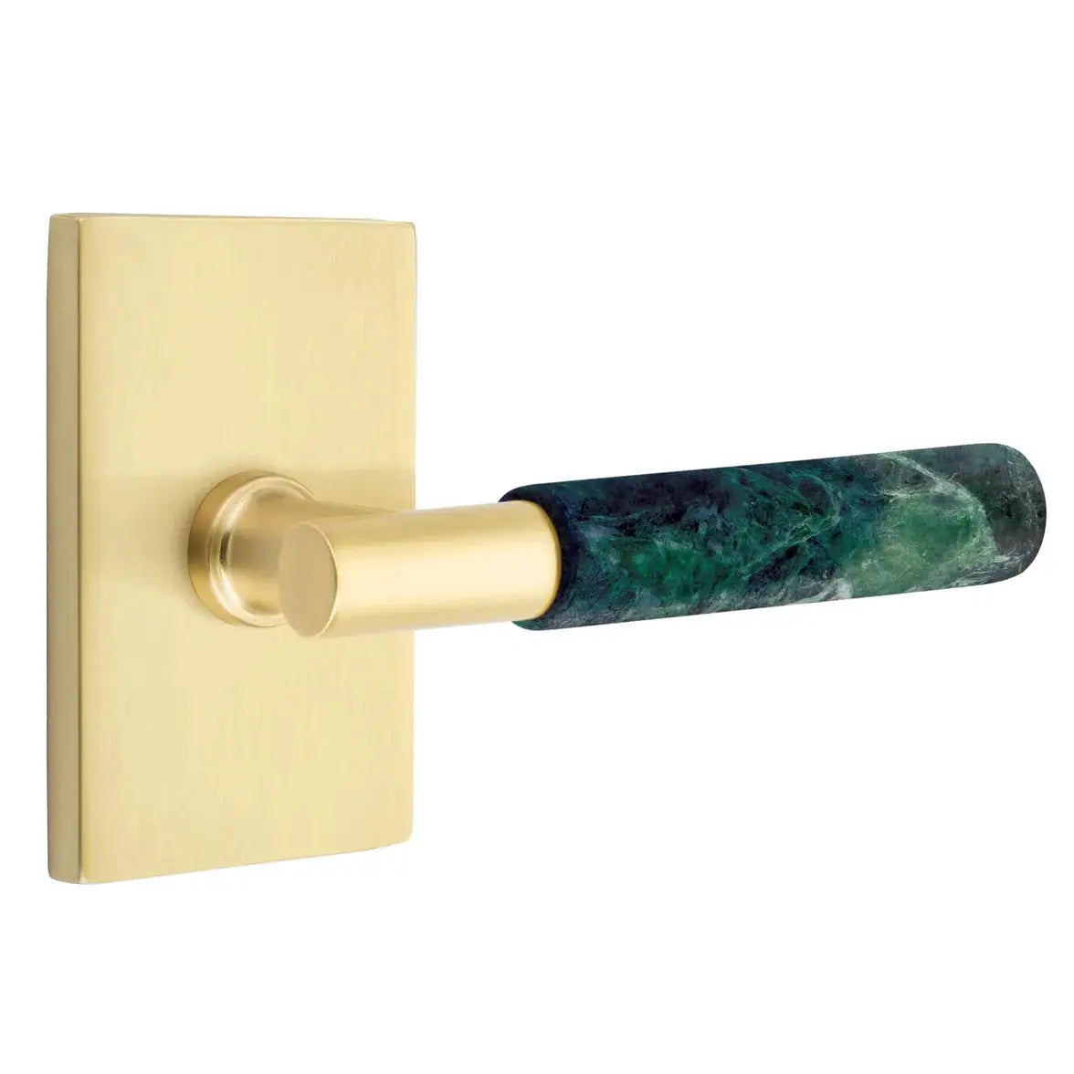 Emtek Green Marble Lever with Modern Rectangular Rosette and T-Bar Stem by Emtek