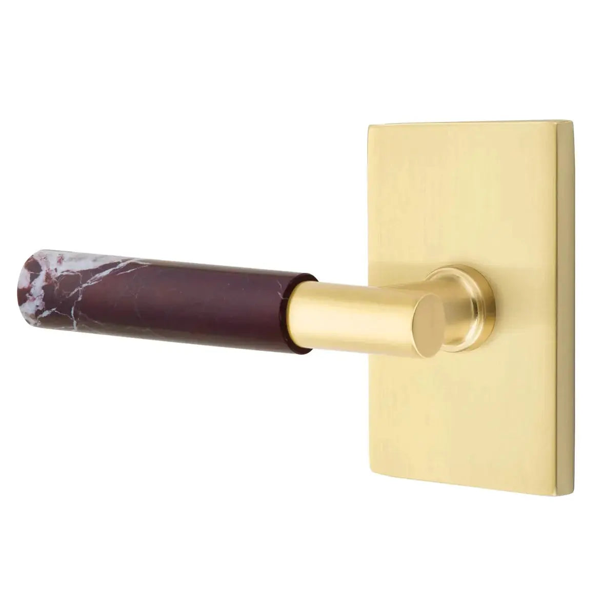 Emtek Rosso Levanto Marble Lever with Modern Rectangular Rosette and T-Bar Stem by Emtek