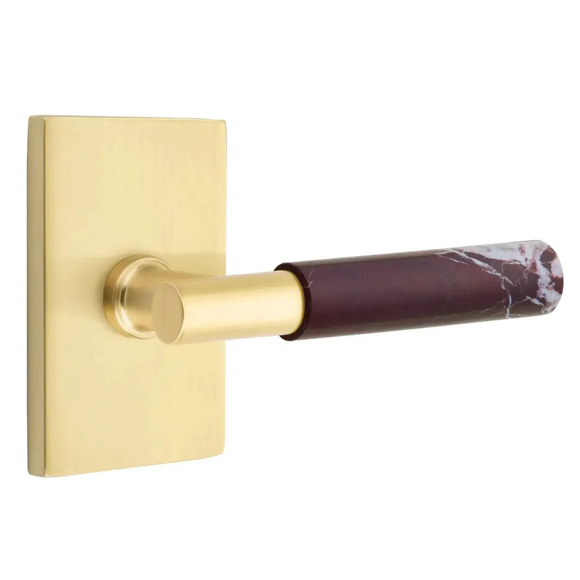 Emtek Rosso Levanto Marble Lever with Modern Rectangular Rosette and T-Bar Stem by Emtek