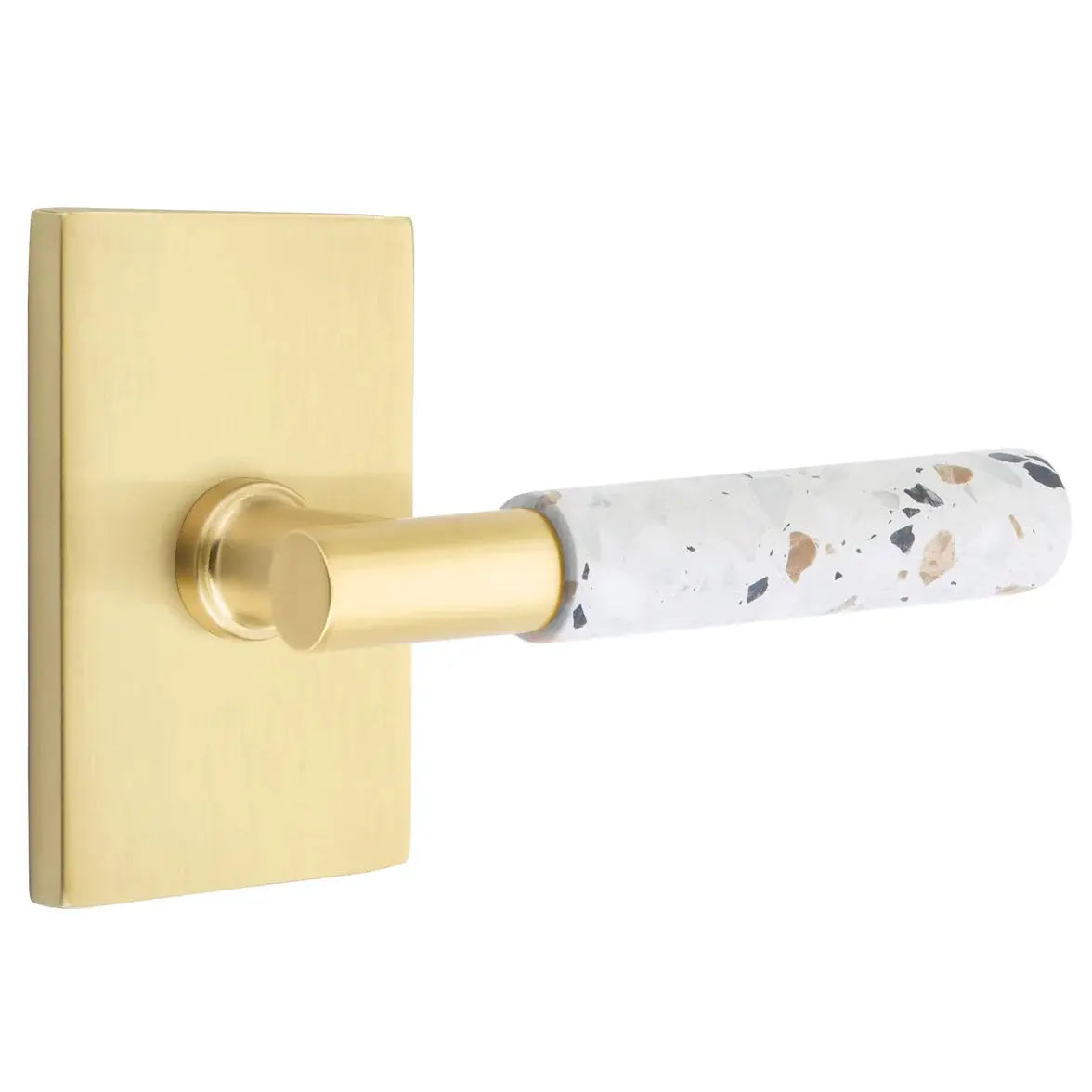 Emtek Light Terrazzo Lever with Modern Rectangular Rosette and T-Bar Stem by Emtek