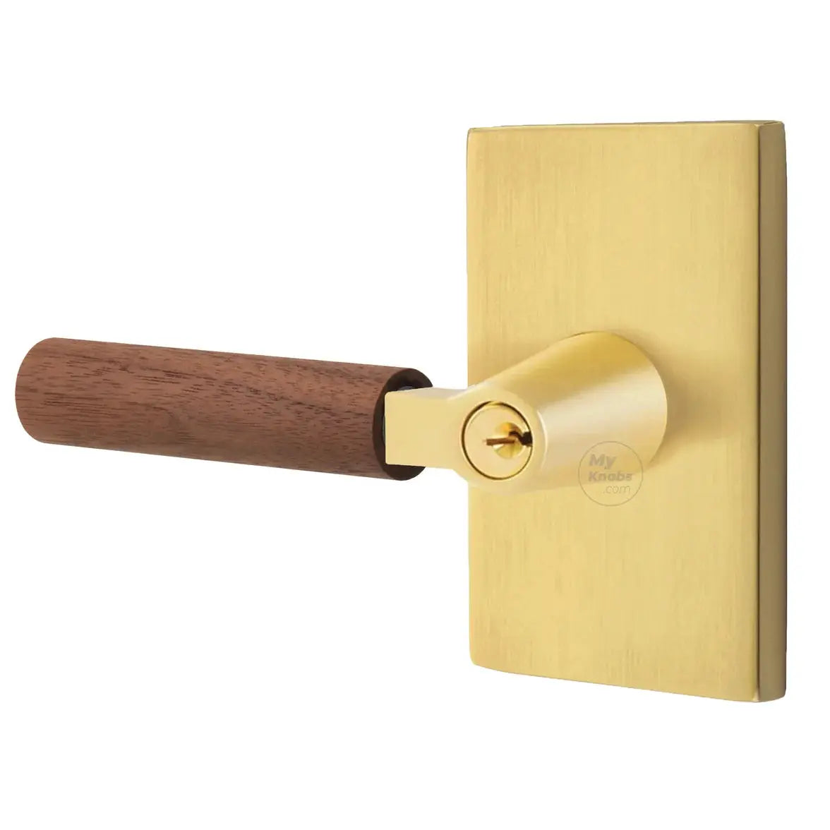 Emtek Walnut Lever with Modern Rectangular Rosette and L-Square Stem by Emtek