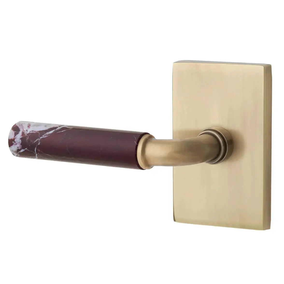 Emtek Rosso Levanto Marble Lever with Modern Rectangular Rosette and R-Bar Stem by Emtek