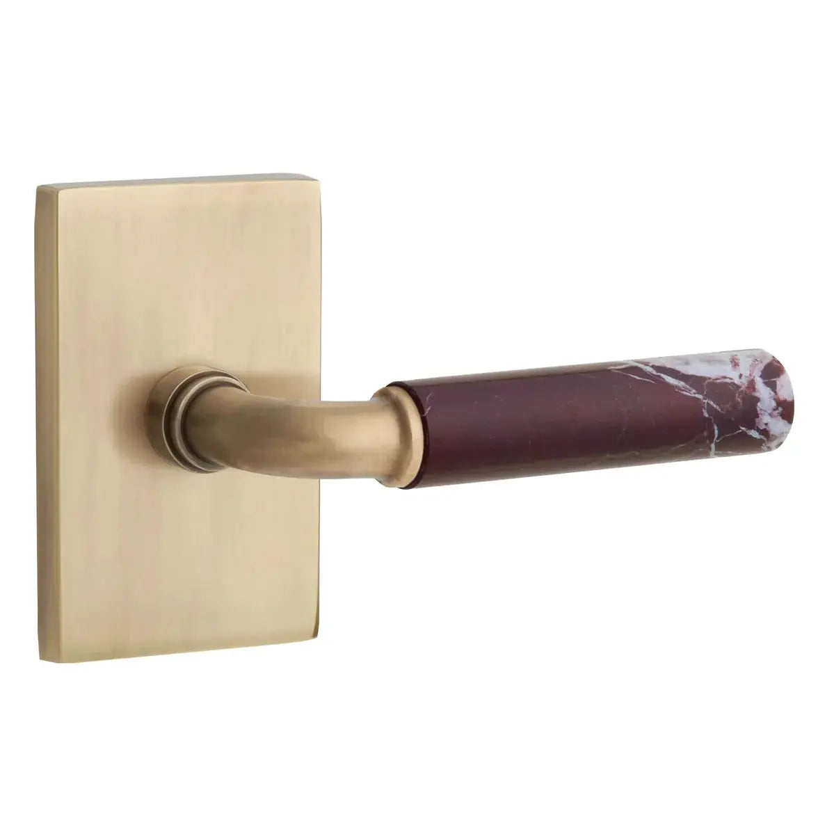 Emtek Rosso Levanto Marble Lever with Modern Rectangular Rosette and R-Bar Stem by Emtek