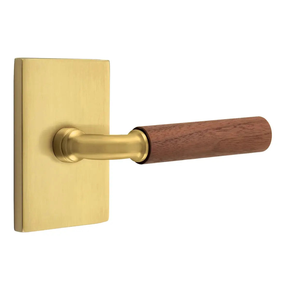 Emtek Walnut Lever with Modern Rectangular Rosette and R-Bar Stem by Emtek