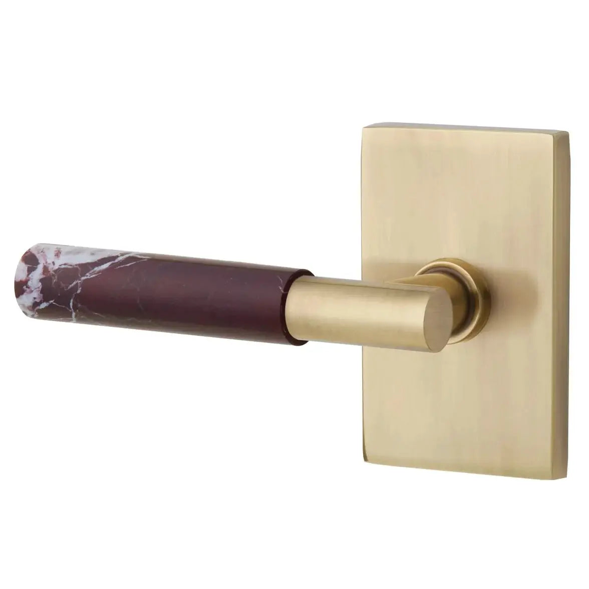Emtek Rosso Levanto Marble Lever with Modern Rectangular Rosette and T-Bar Stem by Emtek