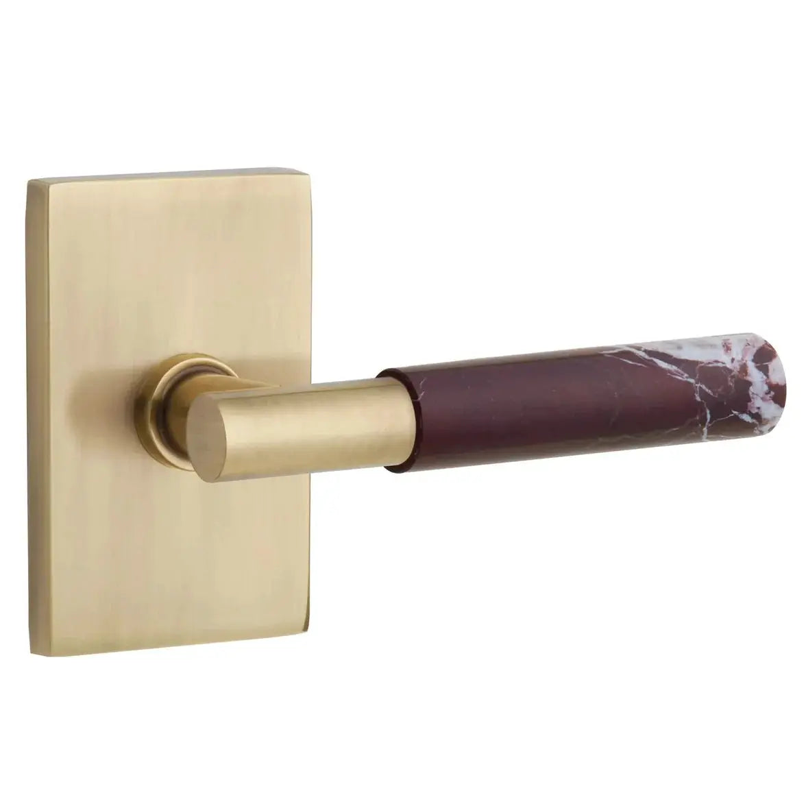 Emtek Rosso Levanto Marble Lever with Modern Rectangular Rosette and T-Bar Stem by Emtek