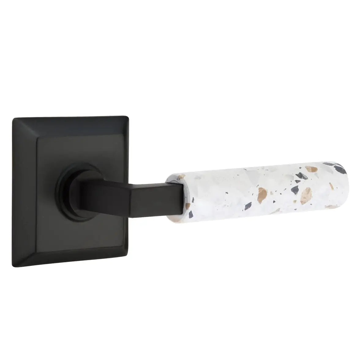 Emtek Light Terrazzo Lever with Quincy Rosette and L-Square Stem by Emtek