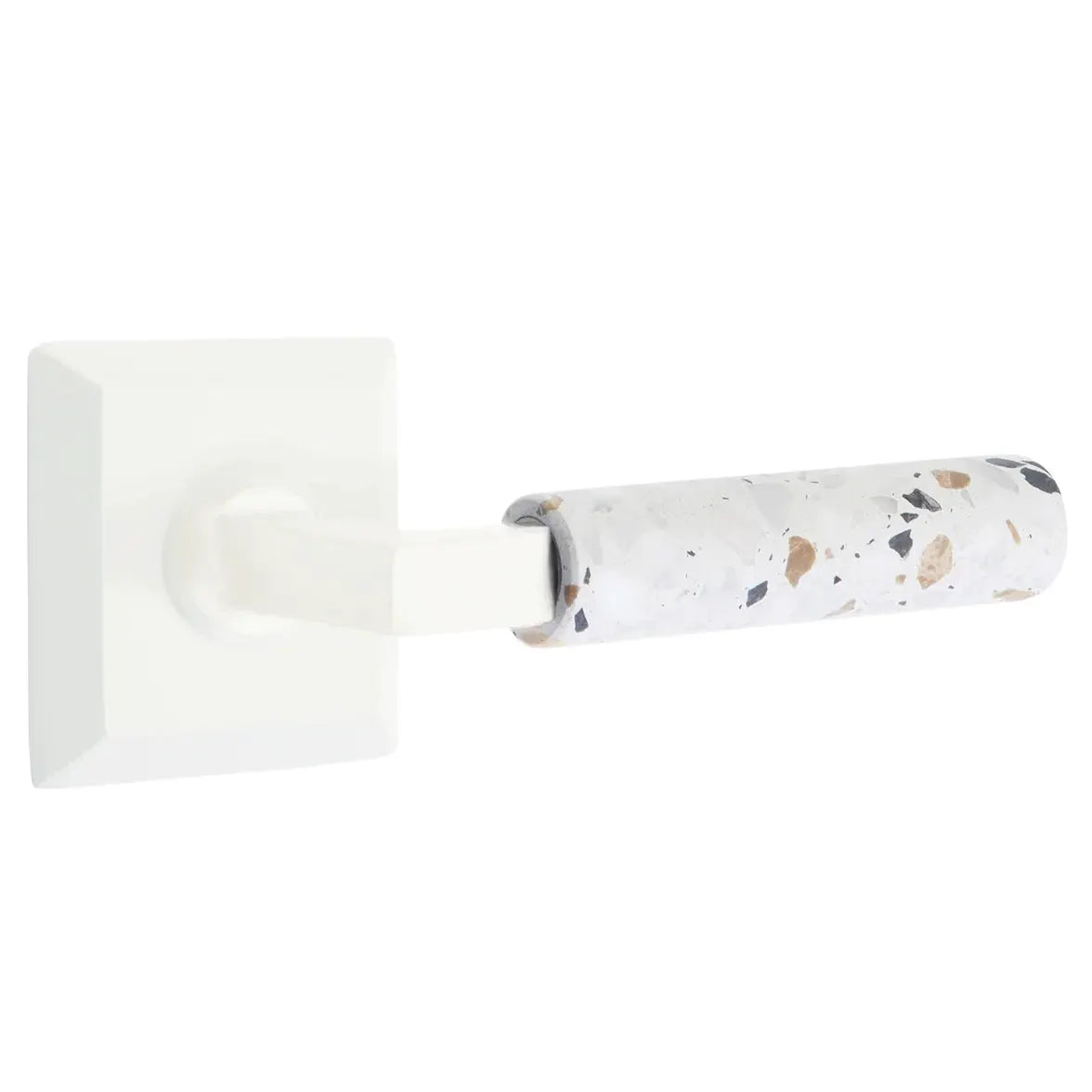 Emtek Light Terrazzo Lever with Quincy Rosette and L-Square Stem by Emtek