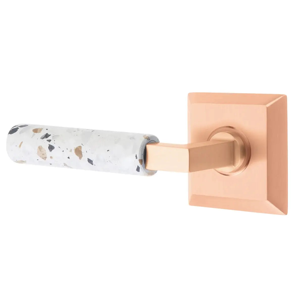 Emtek Light Terrazzo Lever with Quincy Rosette and L-Square Stem by Emtek