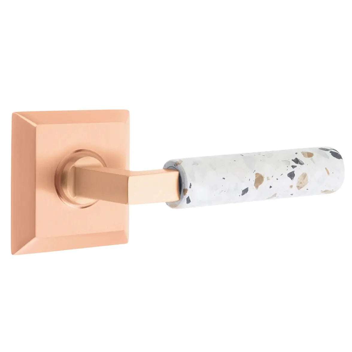 Emtek Light Terrazzo Lever with Quincy Rosette and L-Square Stem by Emtek
