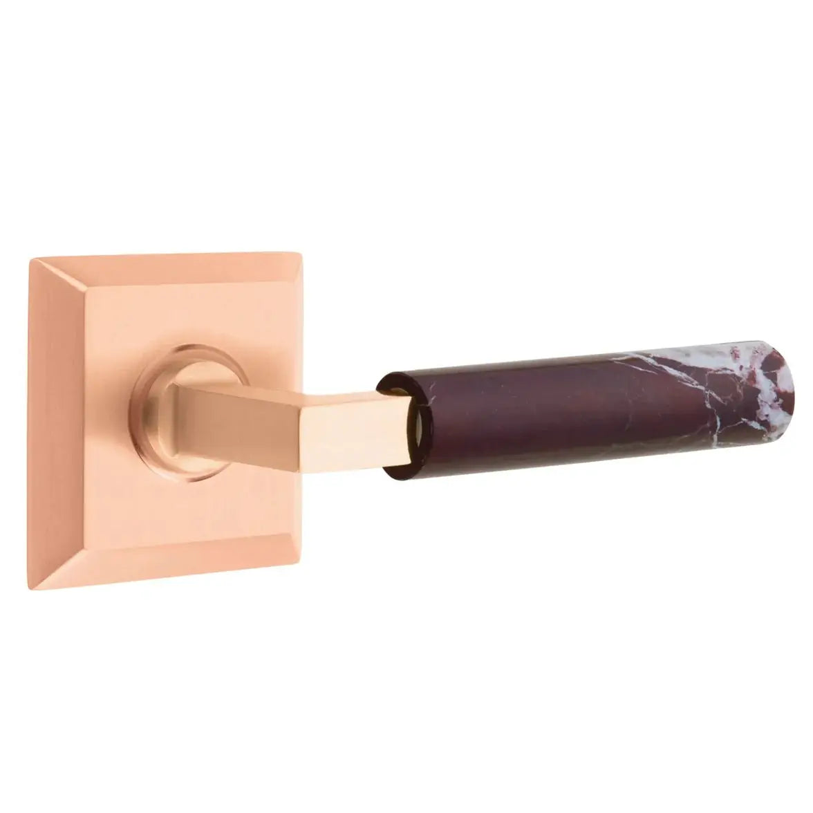 Emtek Rosso Levanto Marble Lever with Quincy Rosette and L-Square Stem by Emtek