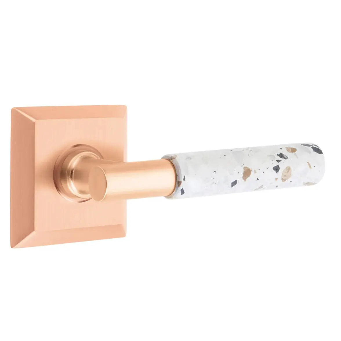 Emtek Light Terrazzo Lever with Quincy Rosette and T-Bar Stem
