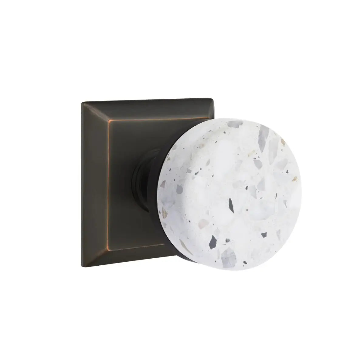 Emtek Light Terrazzo Knob with Quincy Rosette and Conical Stem by Emtek
