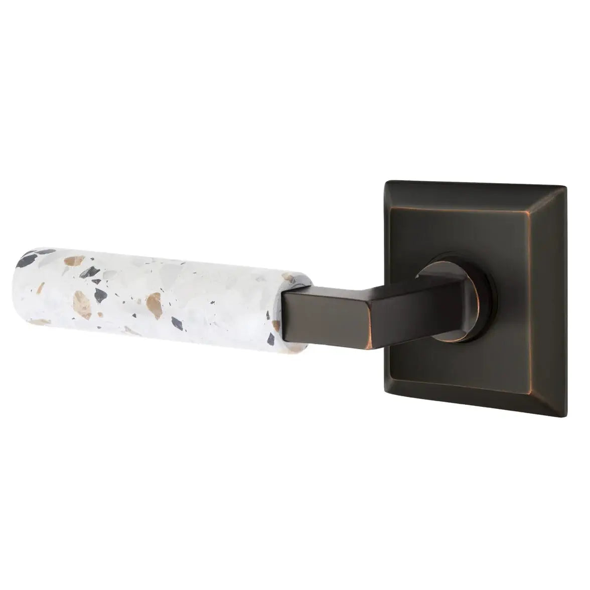 Emtek Light Terrazzo Lever with Quincy Rosette and L-Square Stem by Emtek