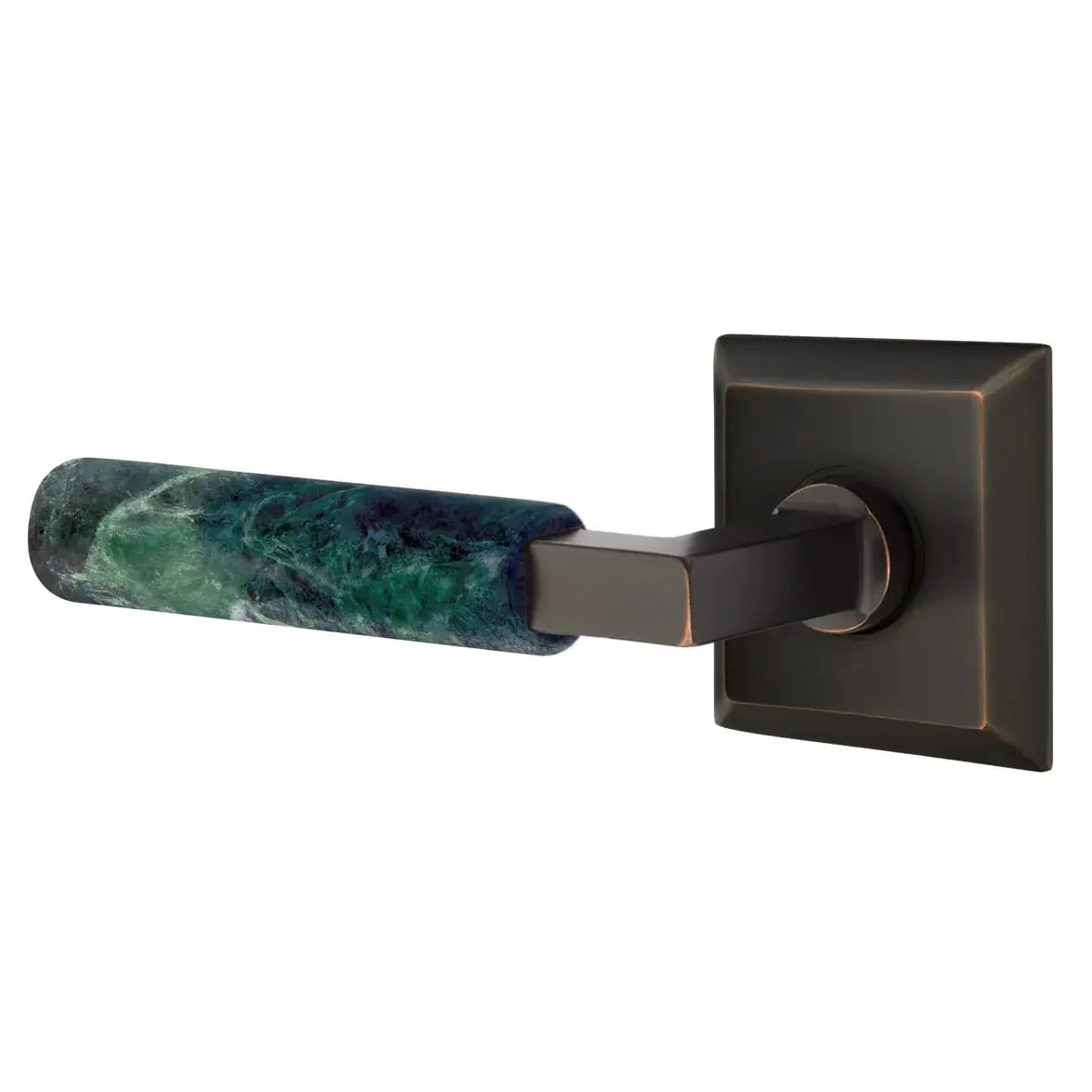 Emtek Green Marble Lever with Quincy Rosette and L-Square Stem by Emtek