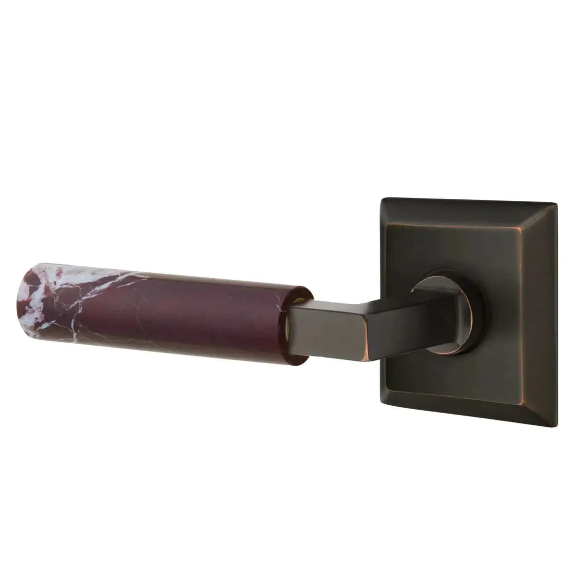 Emtek Rosso Levanto Marble Lever with Quincy Rosette and L-Square Stem by Emtek