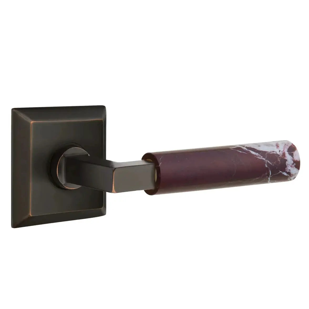 Emtek Rosso Levanto Marble Lever with Quincy Rosette and L-Square Stem by Emtek