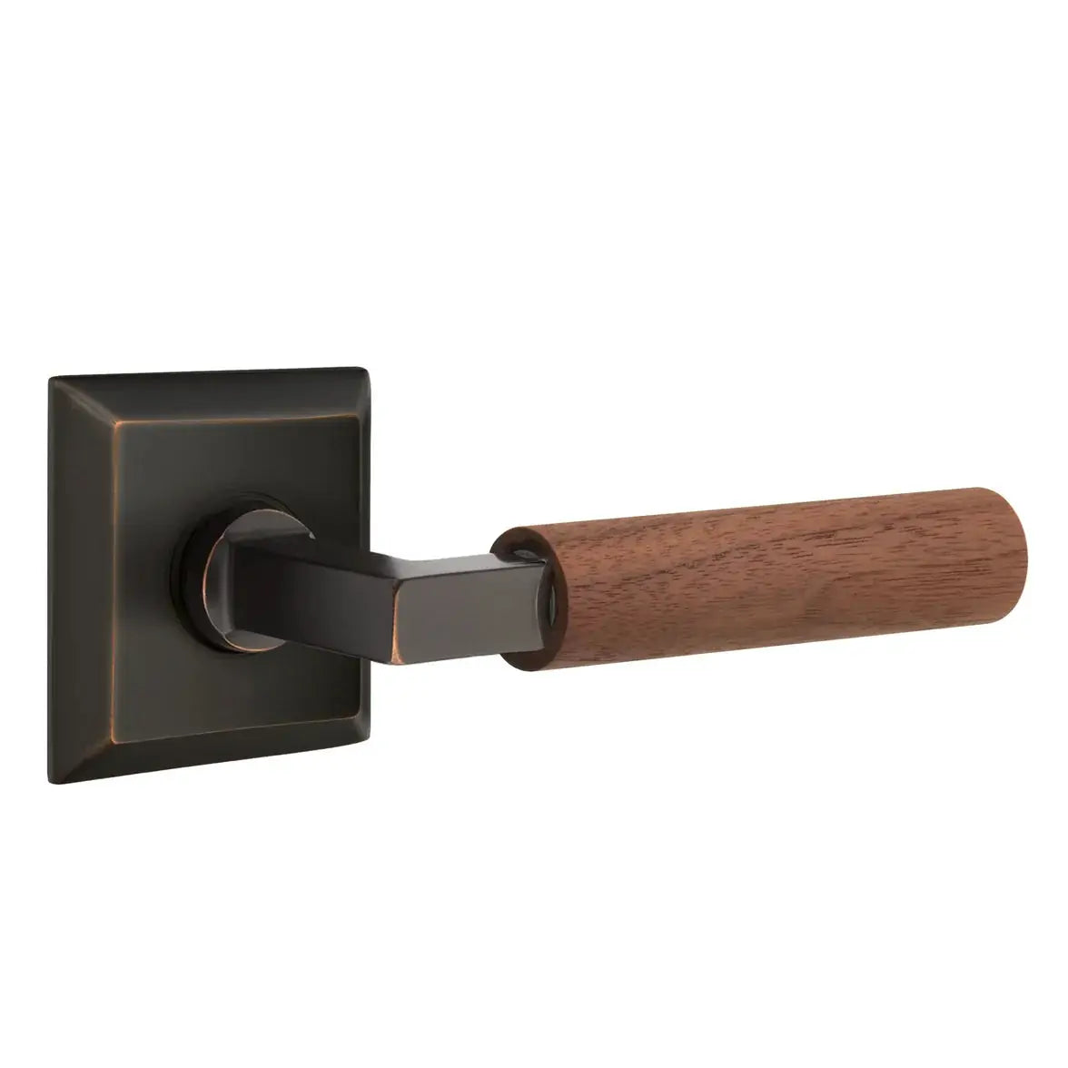 Emtek Walnut Lever with Quincy Rosette and L-Square Stem by Emtek