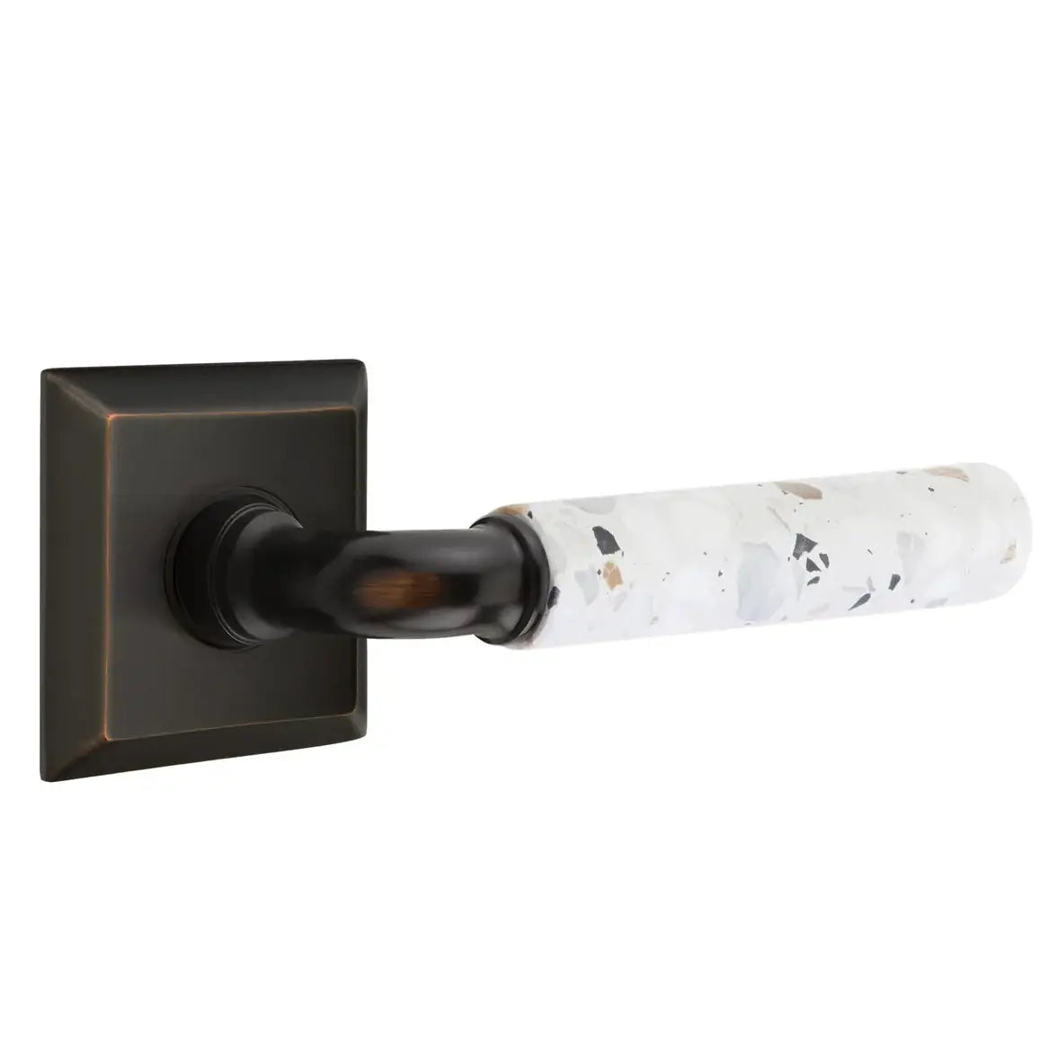 Emtek Light Terrazzo Lever with Quincy Rosette and R-Bar Stem by Emtek