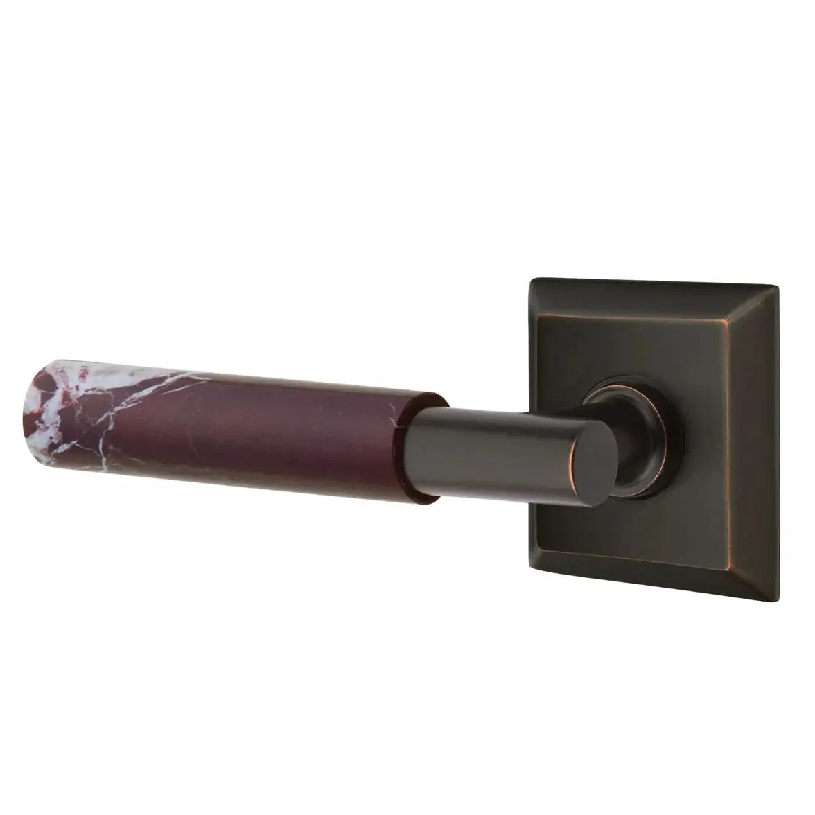 Emtek Rosso Levanto Marble Lever with Quincy Rosette and T-Bar Stem by Emtek