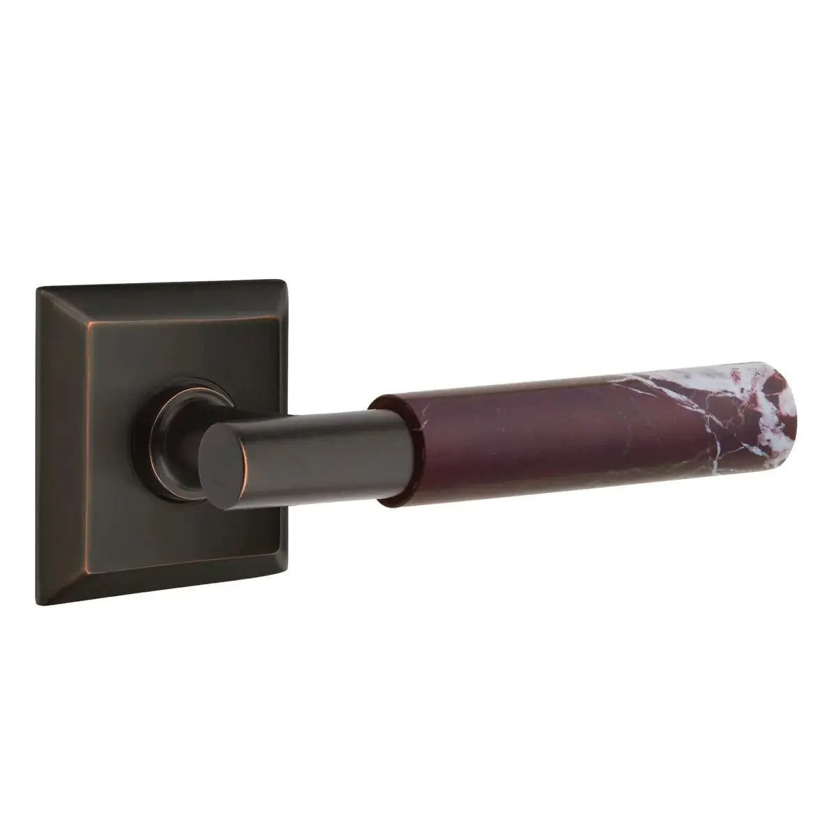 Emtek Rosso Levanto Marble Lever with Quincy Rosette and T-Bar Stem by Emtek
