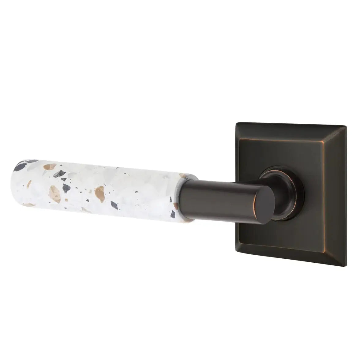 Emtek Light Terrazzo Lever with Quincy Rosette and T-Bar Stem by Emtek